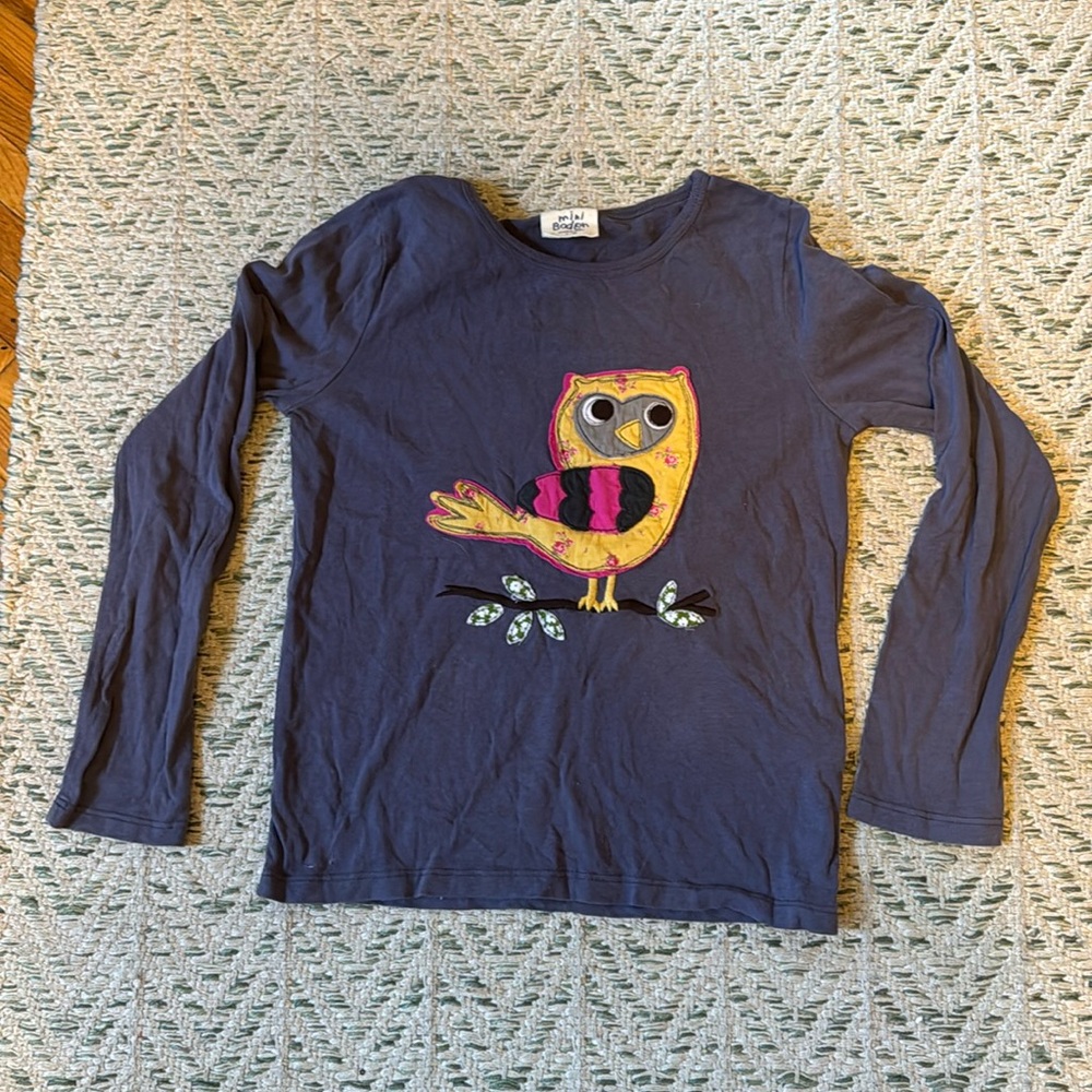 Mini Boden Owl shirt Girls size 7-8